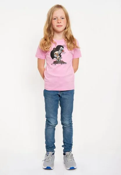 LOGOSH!RT LOGOSH!RT - Krtek - Der kleine Maulwurf - Hügel - Bio T-Shirt Print - Kinder - Jungen & Mädchen, Rosa, – Produktbild 3 von 4