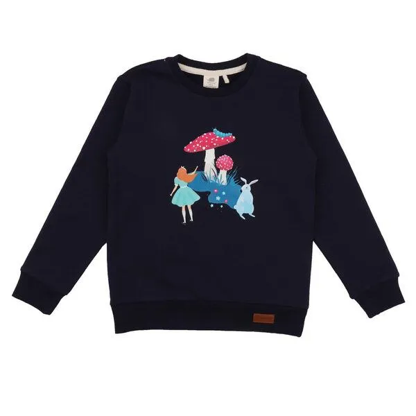 Walkiddy Baby Sweatshirt GOTS zertifiziert, Bio-Baumwolle, dunkelblau, „Wonderland“, Frontmotiv, weich & bequem – Walkiddy – Produktbild 1 von 1