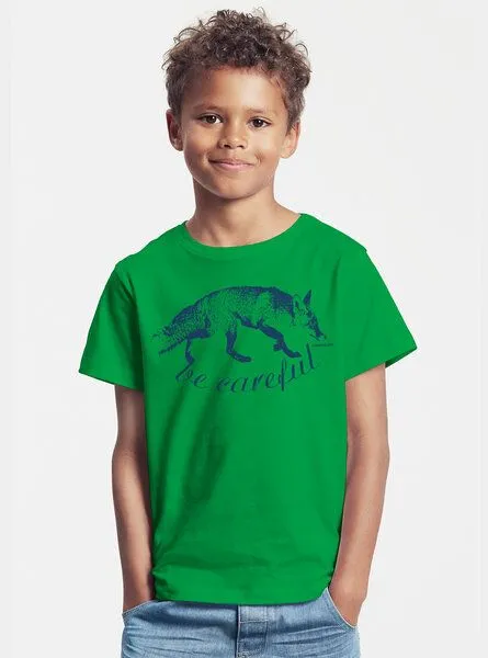 Peaces.bio - handbedruckte Biomode Peaces.bio - handbedruckte Biomode Bio-Kinder T-Shirt Be Careful, Grün, – Produktbild 3 von 3