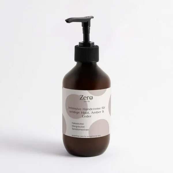 Zero Skin Zero Skin Intensive Handcreme für seidige Haut, Amber & Leder - 270 ml -reichhaltige Pflege für trockene Hände, schnell einziehend & nicht klebend mit Kakaobutter, Sonnenblumenöl & Hyaluron – vegan & COSMOS Natural zertifiziert – Produktbild 1 von 4