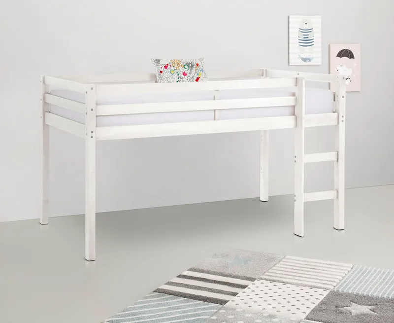 OTTO home Hochbett Alpi aus schönem massivem Kiefernholz, Außenmaßenbreite 103 cm, Weiß, – Produktbild 1 von 5