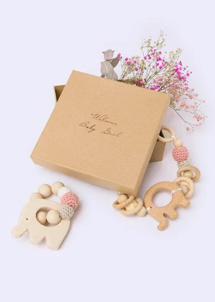 NoniKids Berlin NoniKids Berlin NoniKids Geschenkebox *Wagenkette & Greifling Elefant rosa* I Bio Baumwollgarn – Produktbild 2 von 8