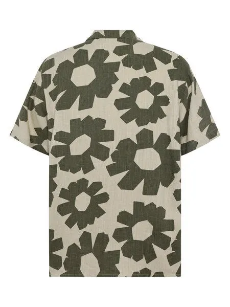 KnowledgeCotton Apparel KnowledgeCotton Apparel Lockeres Kurzarmhemd mit Print aus Ecovero und Bio-Leinen, Grün-green, – Produktbild 3 von 4