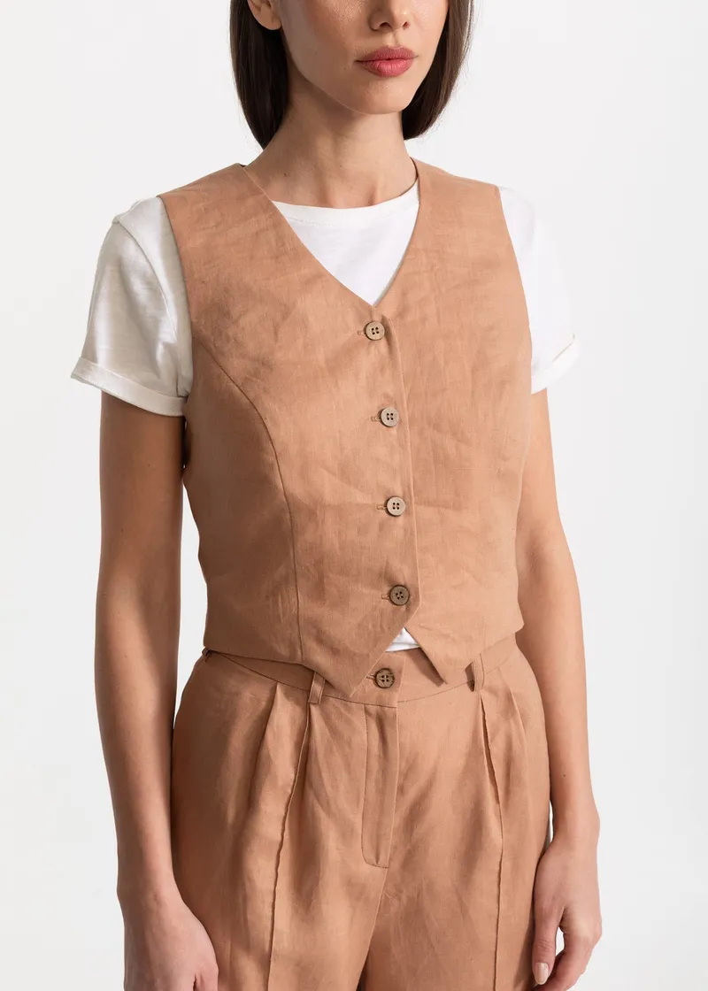 De IONESCU De IONESCU Damen vegan Weste Figa Leinen, Hellbraun, – Produktbild 1 von 1