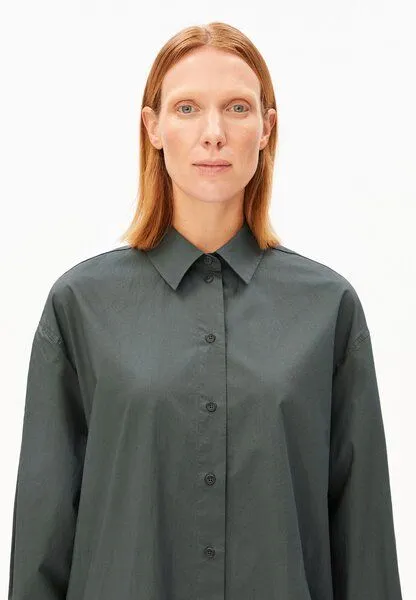 ARMEDANGELS ARMEDANGELS BARREL SLEEVE POPLIN Damen Webkleid aus Bio-Baumwolle, Space steel, – Produktbild 3 von 4