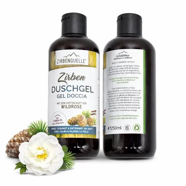 4betterdays 4betterdays 2er-Set Zirben-Duschgel 2x 250ml mit echtem Zirbenöl und Wildrosen-Duft – Produktbild 2 von 3