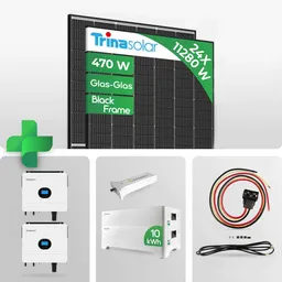 Growatt PV Anlage 11 kWp – 24× Trina Vertex S+ 470W Glas-Glas Black Frame & Growatt SPF 6000 ES Plus Off-Grid Inselanlage mit Growatt AXE Speicher / inkl. 0 % MwSt. für Privatkunden – Produktbild 1 von 1