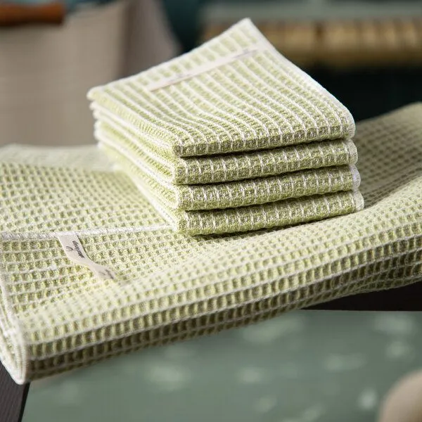 nahtur-design nahtur-design Putztücher-Set, Bodentuch + 4 Putzlappen aus Halbleinen Waffelpiquée, Hellgrün, – Produktbild 3 von 4