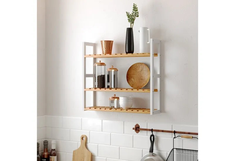 SONGMICS SONGMICS Badregal Badregal Badezimmerregal mit 3 verstellbaren Ablagen, 60 x 15 x 54 cm, für Wohnzimmer, Flur, freistehend, Wandmontage, Beige, – Produktbild 2 von 5