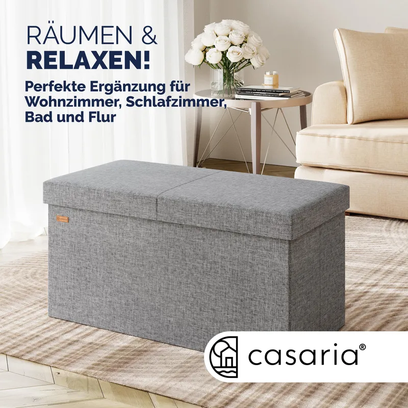 Casaria® Sitzbank Hellgrau 80x40x40cm mit Stauraum faltbar, Grau, – Produktbild 2 von 2