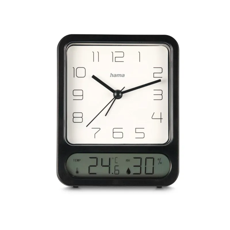 Hama Hama Wecker "Pag", mit Thermometer/Hygrometer, ohne Ticken, Schwarz, – Produktbild 1 von 5