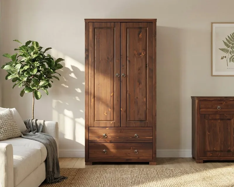OTTO home Kleiderschrank Gotland, Wäscheschrank, Mehrzweckschrank mit Schubladen, Landhausstil (B/H/T ca: 80cmx178cmx40cm) massive Kiefer, FSC® zertifiziert, langlebige Qualität trifft Stil, Braun, – Produktbild 1 von 5