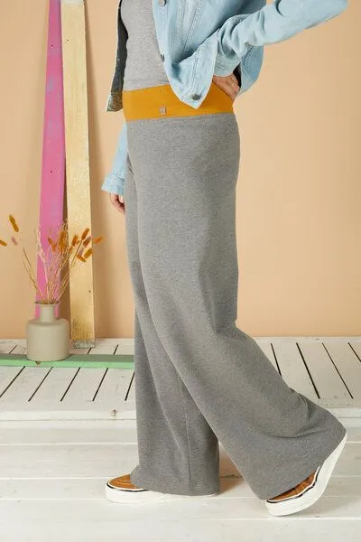 La Gitana La Gitana Lässige Hose „Enja“ aus Bio French Terry, Passform: bequem in weitem Marlene Stil, Grau (melange bund gelb), – Produktbild 3 von 4