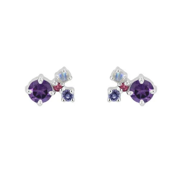 Eppi Eppi Lila Cluster Ohrringe mit Amethysten und Edelsteinen Kerrie, Weiss, – Produktbild 1 von 4