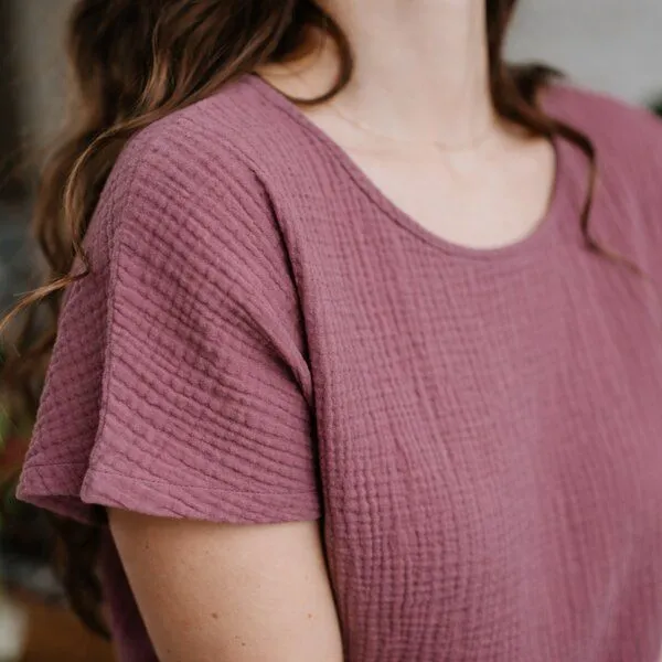 NORDLICHT NORDLICHT Damen Musselin T-Shirt Bluse aus 100% Bio-Baumwolle IDA, Altrosa (rosa), – Produktbild 1 von 4