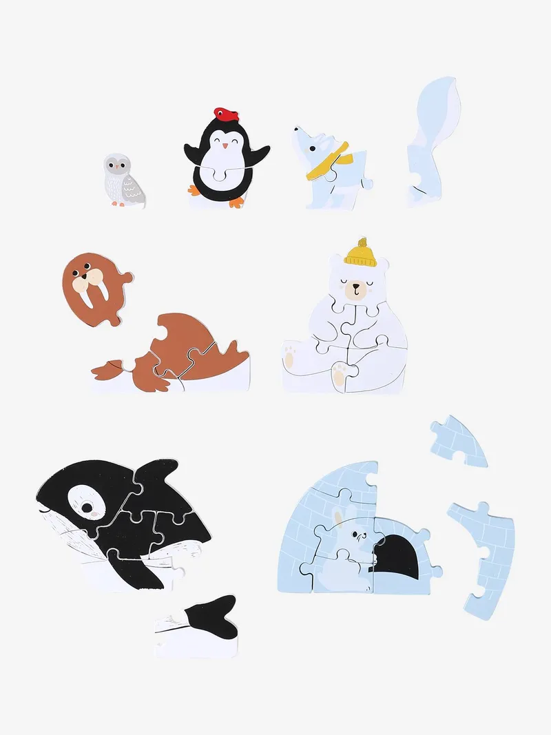 Vertbaudet Set aus 3D-Puzzle PINGUIN Tiere der Arktis aus Holz FSC® für Kinder, Weiß, – Produktbild 2 von 4