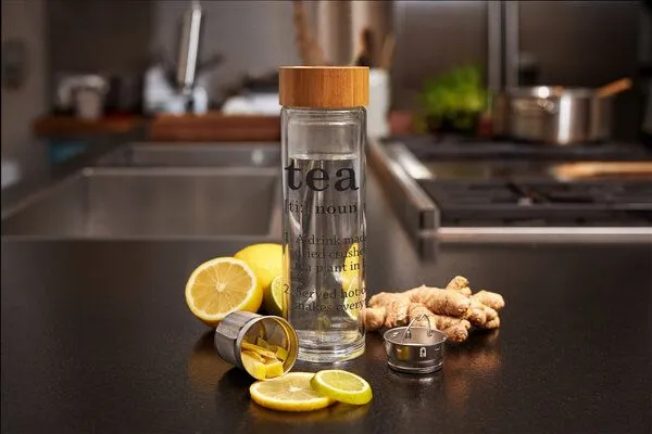 elasto elasto Glasflasche mit Teeeinsatz - dekorativer Deckel 0,45 l, Tea, – Produktbild 2 von 4