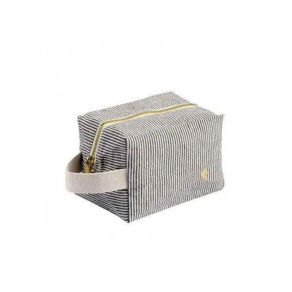 La Cerise sur le Gâteau La Cerise sur le Gâteau Cube Kulturtasche | Kosmetiktasche aus Bio-Baumwolle, Schwarz-weiß gestreift, – Produktbild 2 von 4
