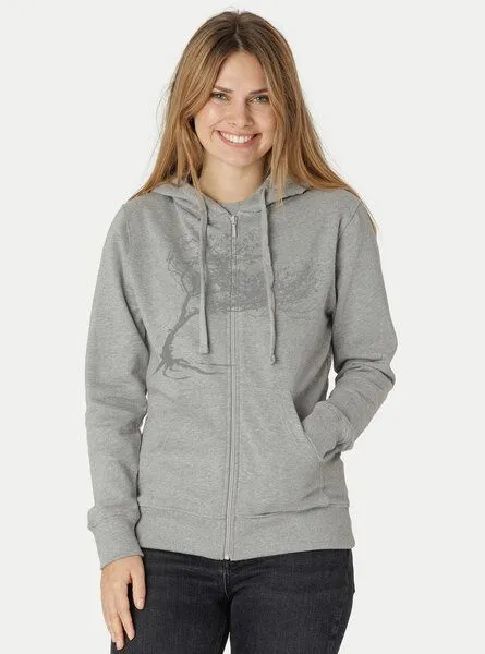 Peaces.bio - handbedruckte Biomode Peaces.bio - handbedruckte Biomode Bio Damen-Zip-Hoodie Windy Tree, Hellgrau, – Produktbild 3 von 3