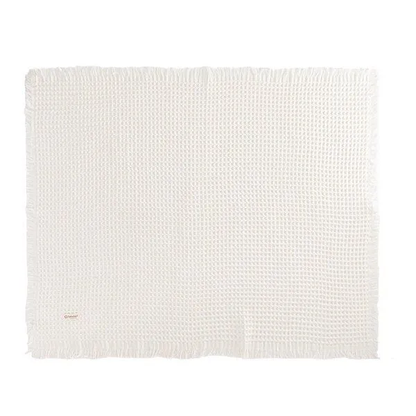 Bebekevi Bebekevi Babydecke Waffel-Musselin 85 × 105 cm | 100 % Baumwolle | 2-lagig | mit Fransen, Naturweiß, – Produktbild 1 von 4