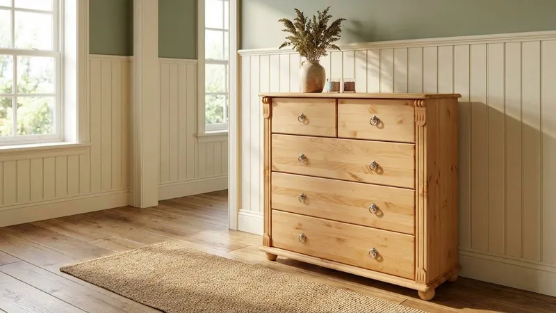 OTTO home Schubkastenkommode Tessin, aus massiver, FSC zertifizierter Kiefer, mit 5 Schubladen, Beige, – Produktbild 2 von 5