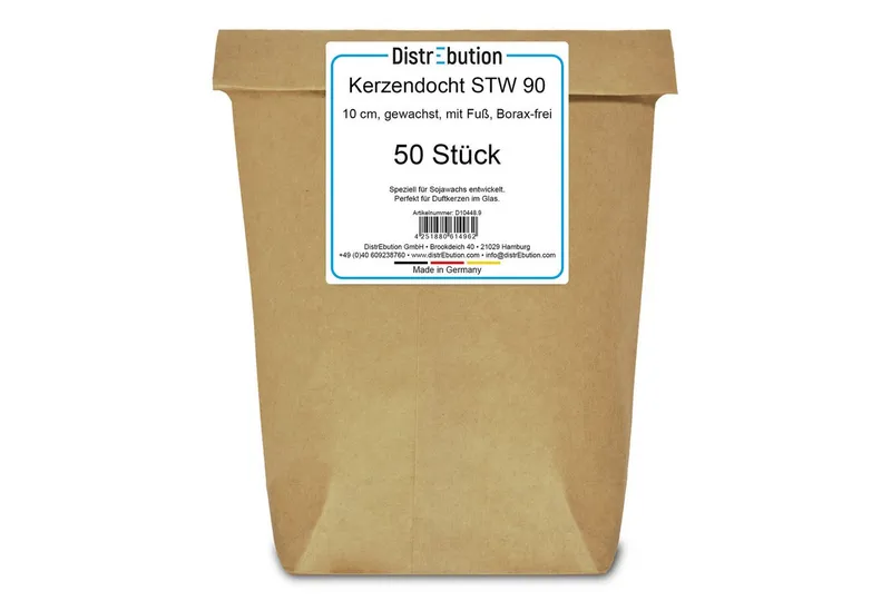 DistrEbution Bastelnaturmaterial Kerzendocht, 10-500 Stück, Runddocht STW 10 cm, (50-tlg), Ideal für Sojawachs Duftkerzen – Produktbild 1 von 2