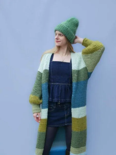 PANAPUFA PANAPUFA bunte gestreifte Strickjacke aus Merinowolle, Violett, – Produktbild 4 von 4