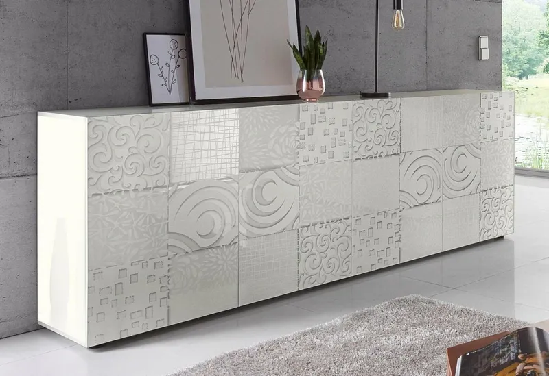 Home affaire Sideboard Miro, Breite 241 cm mit dekorativem Siebdruck, Weiß, – Produktbild 1 von 5