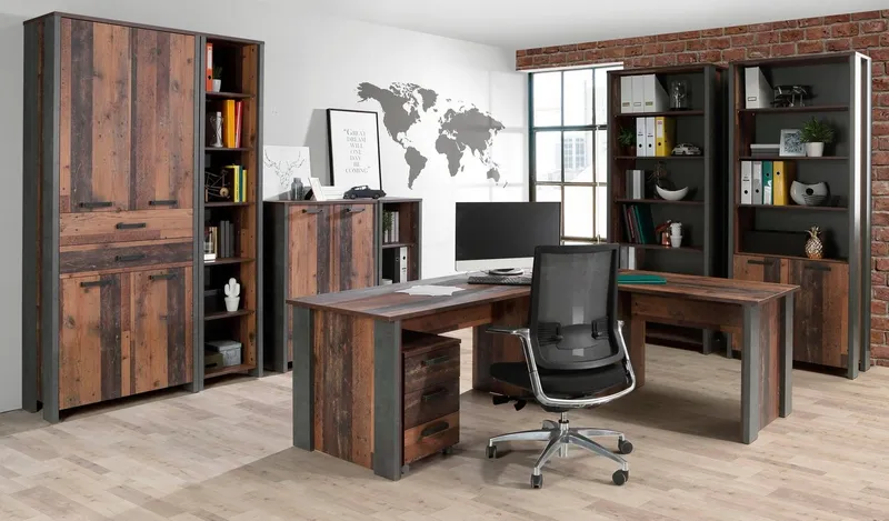 FORTE Aktenschrank Clif Mehrzweckschrank im Industriestil, Breite 86 cm x Höhe 220 cm, Braun|grau, – Produktbild 5 von 5