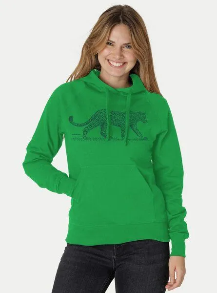 Peaces.bio - handbedruckte Biomode Peaces.bio - handbedruckte Biomode Bio-Damen-Kapuzensweater Leopard, Grün, – Produktbild 1 von 1