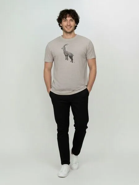 GreenBomb GREENBOMB Animal Ram Loom - Funktionales T-Shirt aus Merino-Wolle / hochwertiger Print / Fair & Vegan, Grau (sandstone), – Produktbild 3 von 4