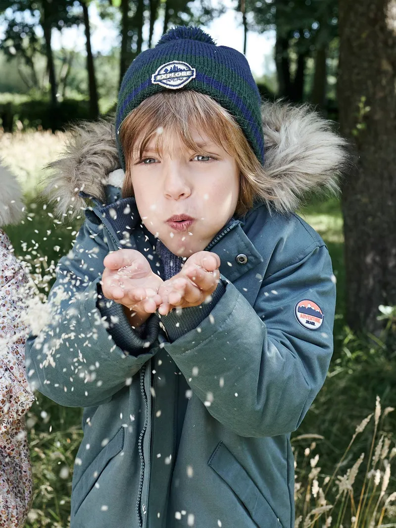 Vertbaudet Vertbaudet Jungen Winterjacke mit Teddyfleece-Futter, Graugrün, – Produktbild 1 von 4