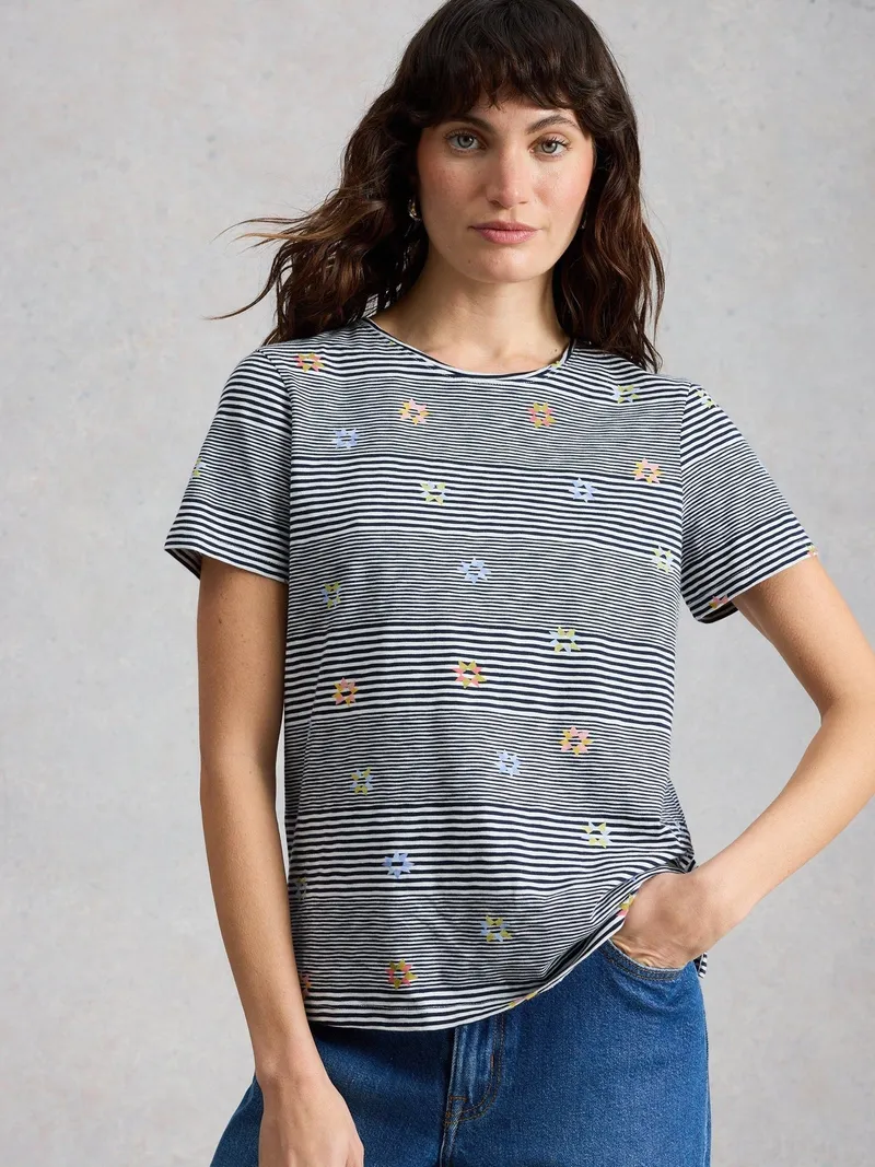 White Stuff Gestreiftes T-Shirt Abbie - 38, Marineblau multi, – Produktbild 4 von 4