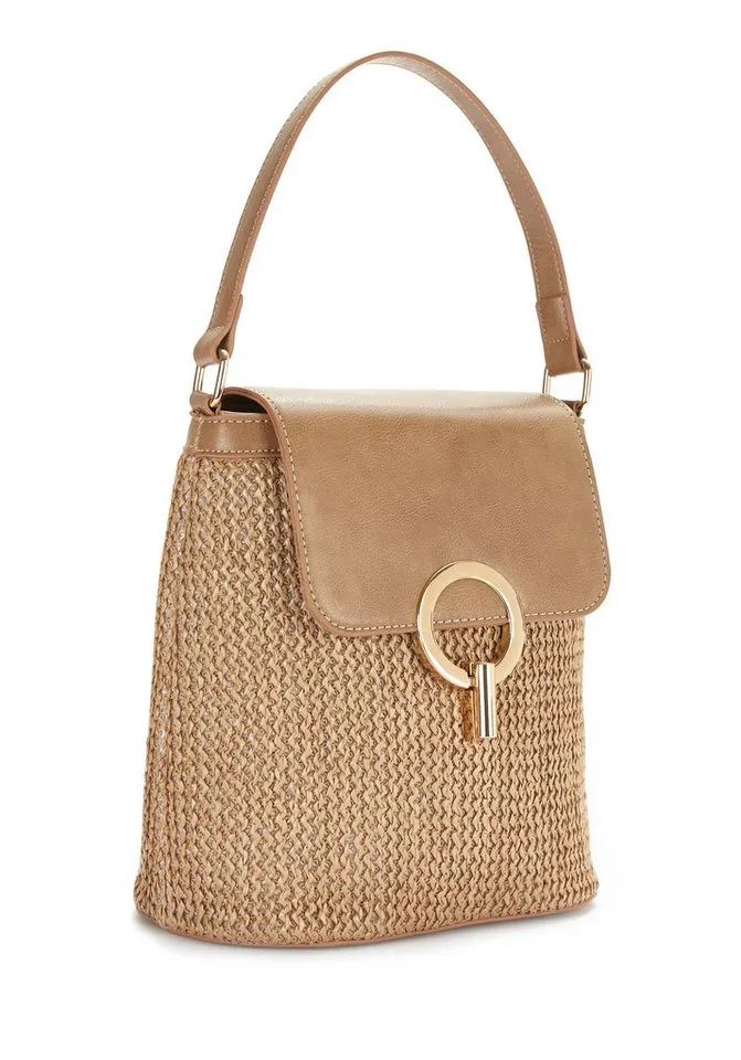 Lascana Lascana Umhängetasche Schultertasche, Strandtasche, Tragetasche, Korbtasche, Crossbody Bag, Handtasche Damen zum Umhängen in modischer Bast-Optik VEGAN, Blau, – Produktbild 2 von 5