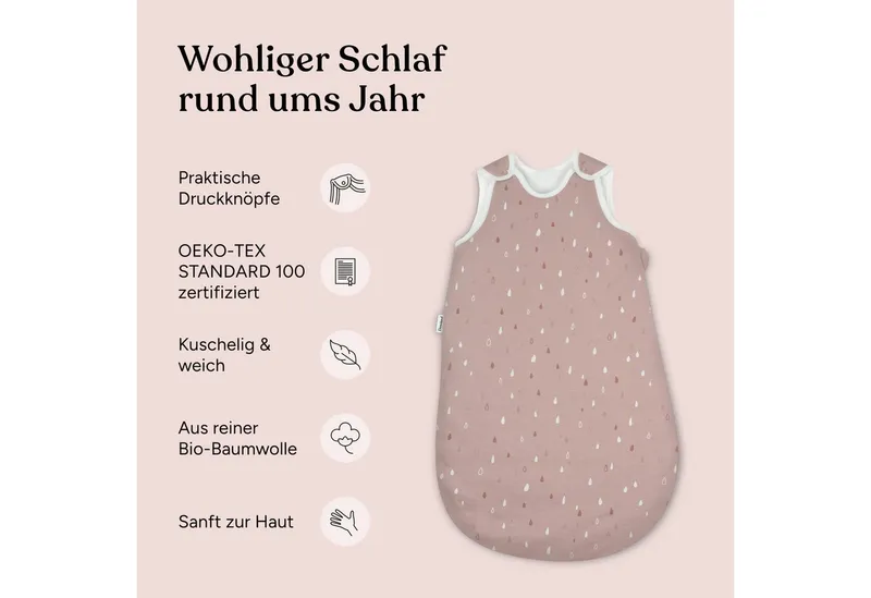 Ehrenkind Ganzjahresschlafsack Schlafsack Rund 2.5 TOG, Bio-Baumwolle, Baby Schlafsack (Standard 100 by OEKO-TEX, 100% Bio-Baumwolle, 2.5 TOG, Ganzjahresschlafsack), Schlafsack Baby 2.5 TOG, Babyschlafsack, Rosa, – Produktbild 3 von 6