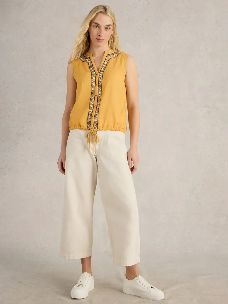 White Stuff Ärmellose Bluse Tulip - 46, Mittelgelb, – Produktbild 2 von 4