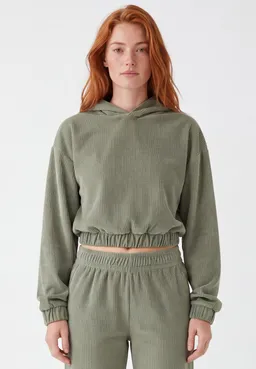ORGANICATION ORGANICATION Damen vegan Kurzer Hoodie Aus Cord Olivgrün – Produktbild 1 von 1