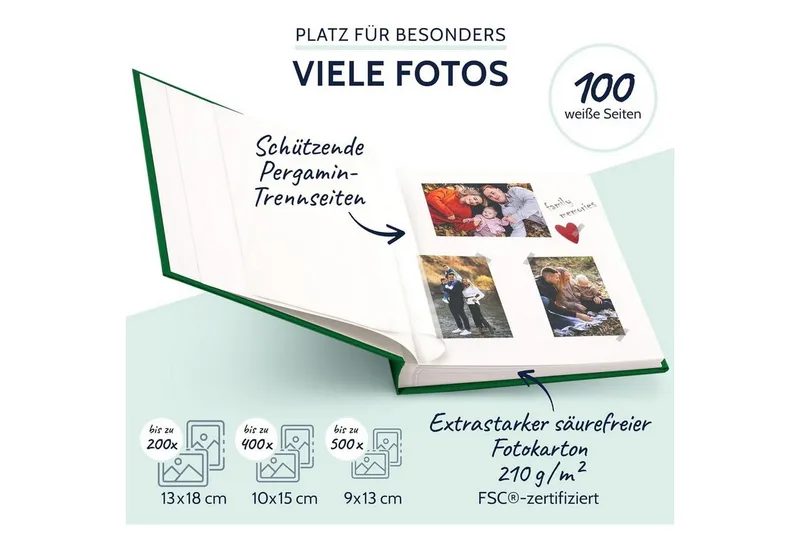 Goldbuch Goldbuch Fotoalbum GOLDBUCH Fotoalbum Summertime 100 weiße Seiten mit Trennblättern 30x31, Grün, – Produktbild 4 von 5