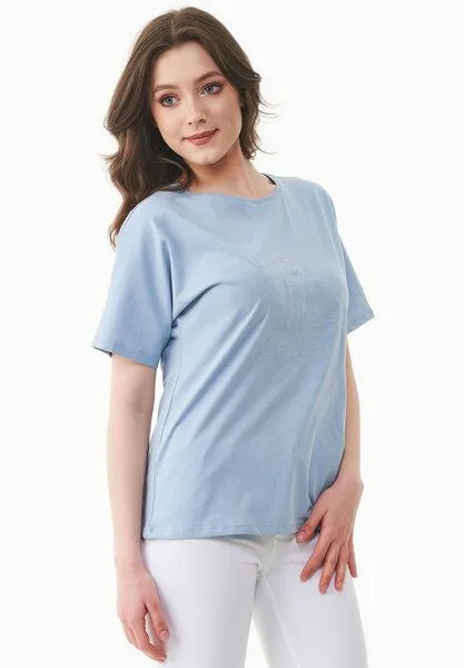 ORGANICATION ORGANICATION T-Shirt aus Bio-Baumwolle mit Stickerei, Blau(ice blue), – Produktbild 3 von 4