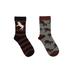 Walkiddy Kinder Socken Bio-Baumwolle Joyful Horses braun von Walkiddy, GOTS-zertifizierte, vegane, hautfreundliche Socken mit Pferdemotiv für empfindliche Kinderfüße – Produktbild 1 von 1