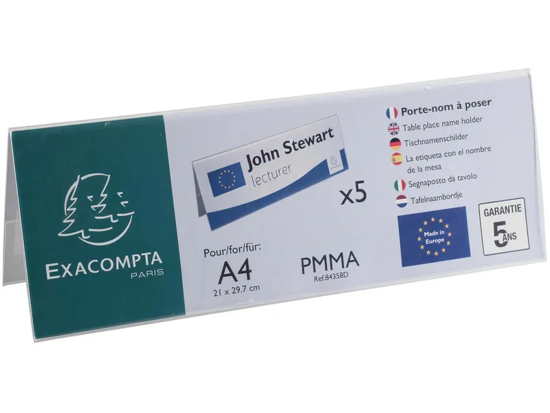 Exacompta 5er Pack Exacompta Tischnamensschilder "Exacryl" horizontal, aus PMMA, DIN A4 quer – Produktbild 2 von 3