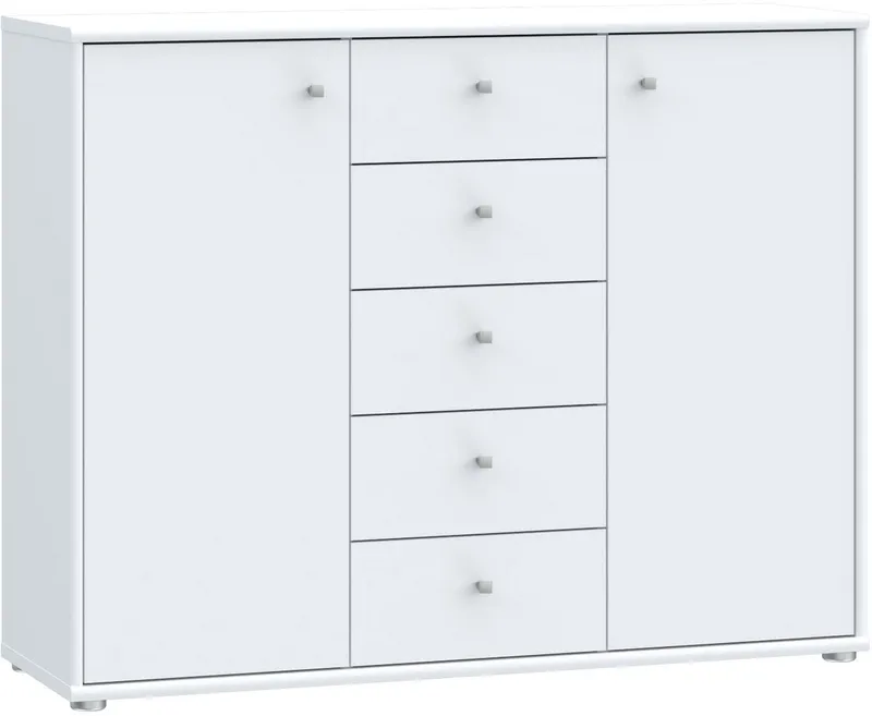 FORTE Kommode Tempra, Kommode, 2 Türen, 5 Schubkästen, viel Stauraum, Breite 108,8 cm, Weiß, – Produktbild 2 von 5