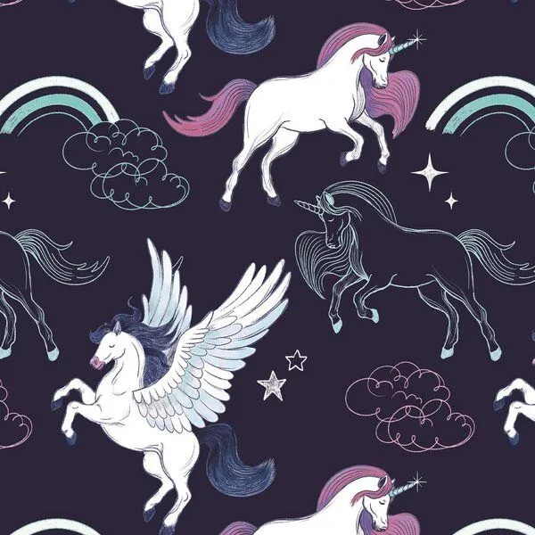 Walkiddy Kinder Trägerkleid GOTS zertifiziert, Bio-Baumwolle, dunkelblau, Einhorn-Pegasus-Muster, leicht – Walkiddy, Blau, – Produktbild 3 von 3