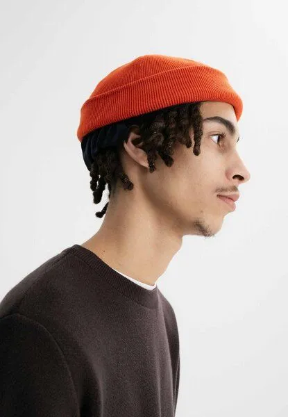 MELA MELA Feinstrick Mütze kurz Style LESH aus 100% Bio-Baumwolle, Orange brick, – Produktbild 4 von 4