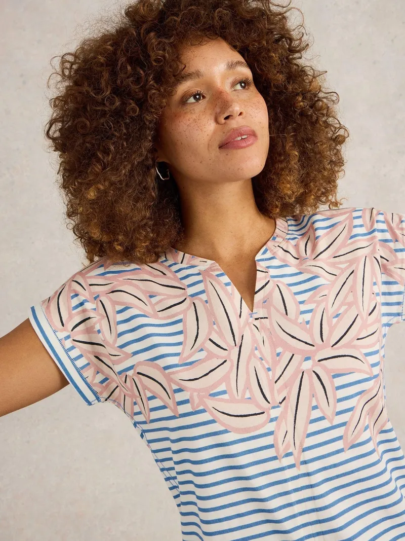 White Stuff T-Shirt Nelly mit Keilausschnitt - 42, Elfenbein multi, – Produktbild 3 von 4