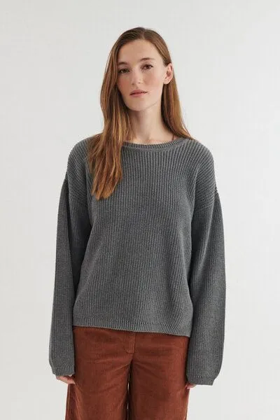 Basic Apparel Basic Apparel Oversized Strickpullover SUNA aus Bio-Baumwolle, Grau-light-grey-melange, – Produktbild 1 von 4