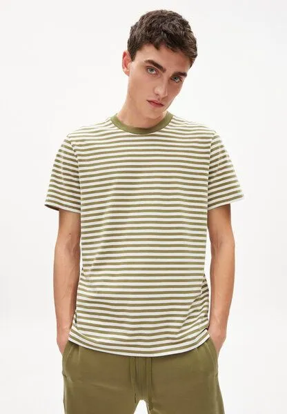 ARMEDANGELS ARMEDANGELS AADON STRIPES - Herren T-Shirt Relaxed Fit aus Bio-Baumwolle, Oliva-off white, – Produktbild 1 von 4