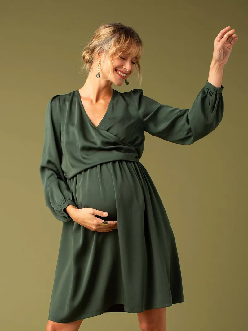 Envie De Fraise Fließendes Wickelkleid für Schwangerschaft und Stillzeit ENVIE DE FRAISE n, Tannengrün, – Produktbild 4 von 4