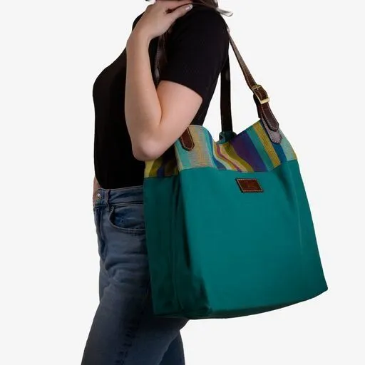 Dragolina Dragolina Shopper Miss Eve mit Webstoff der Pwo Karen, Petrol (blaugrün), – Produktbild 4 von 4