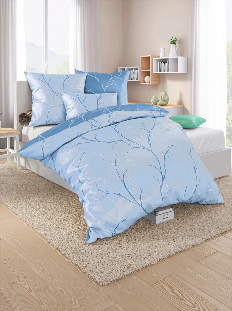 wäschepur Bettwäsche mittelblau-bedruckt, Mittelblau-bedruckt, – Produktbild 1 von 1